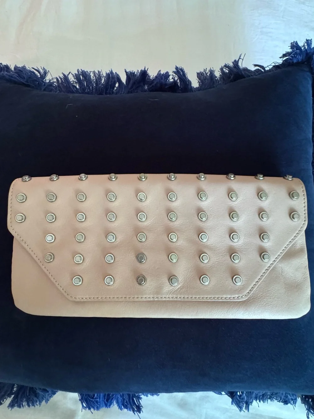 Olivia Harris Blush Studded Envelope Clutch